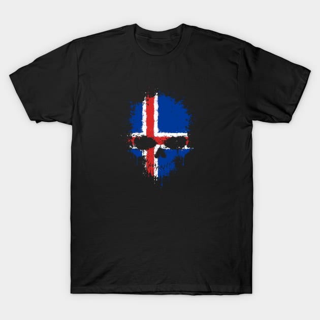 Chaotic Icelandic Flag Splatter Skull T-Shirt by jeffbartels